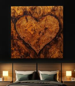 Obraz na plátně - Srdce s letokruhy, dřevo styl FeelHappy.cz Velikost obrazu: 40 x 40 cm