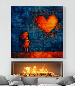 Obraz na plátně - Dívka a zářivé srdce balónek FeelHappy.cz Velikost obrazu: 40 x 40 cm