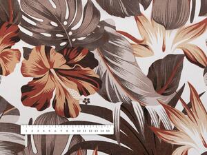Bavlněná látka/plátno Sandra SA-441 Hnědo-cihlové květy a listy monstery - šířka 160 cm
