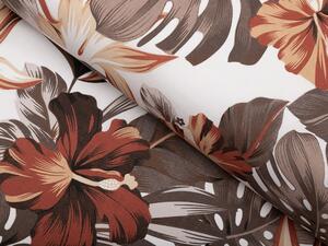Biante Bavlněný oválný ubrus Sandra SA-441 Hnědo-cihlové květy a listy monstery 50x100 cm