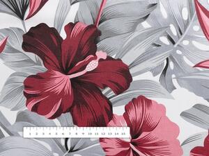 Biante Bavlněné prostírání na stůl Sandra SA-440 Červeno-šedé květy a listy monstery 30x40 cm