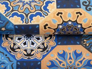 Bavlněná látka/plátno Sandra SA-448 Modro-oranžové marocké dlaždice - šířka 160 cm