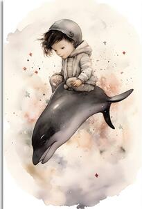 Obraz zasněný chlapeček s delfínem
