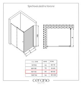 Cerano Varone, pevná sprchová stěna 90x195 cm, 6mm čiré sklo, černý profil, CER-CER-DY505B-90-195-SG