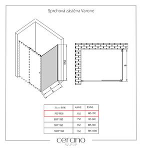 CERANO - Sprchová zástěna Varone L/P - černá matná, transparentní sklo - 70x195 cm - jednodílná pevná