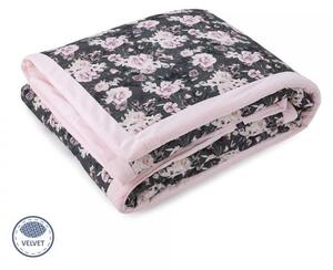Dětský pokoj - Sametová teplá deka - noční květy / světle růžová 150x200cm