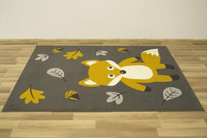 Dětský kusový koberec LUNA KIDS 534431/89915 Liška šedý / hořčicový Rozměr: 120x170 cm