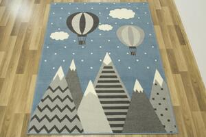 Dětský kusový koberec LUNA KIDS 534432/95822 Hory Létající balón modrý / šedý Rozměr: 100x150 cm