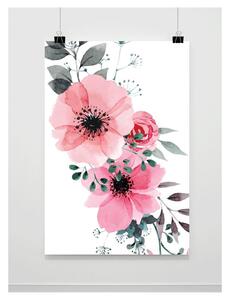 Dětský pokoj - Růžový dekorační plakát s motivem květů A4