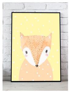 Dětský pokoj - Žlutý dekorační plakát se zimním motivem lišky A4
