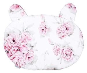 Dětský pokoj - Dětský bavlněný polštář s oušky - růžové květy 25x30 cm