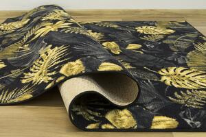 Makro Abra Kusový koberec Monstera Listy palmy černý / zlatý Rozměr: 80x150 cm