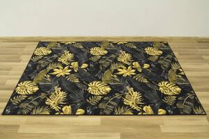 Makro Abra Kusový koberec Monstera Listy palmy černý / zlatý Rozměr: 100x300 cm