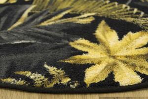 Makro Abra Kulatý koberec Monstera listy palmy černý / zlatý Rozměr: průměr 100 cm