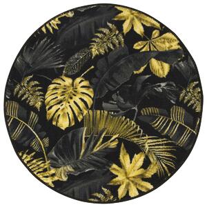 Makro Abra Kulatý koberec Monstera listy palmy černý / zlatý Rozměr: průměr 100 cm
