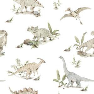 Dekorace na stěnu - Bílá tapeta na zeď s Dinosaury