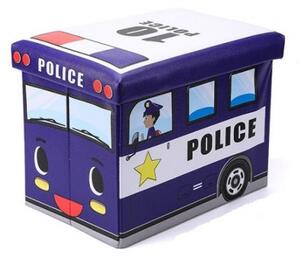 Dětský pokoj - Modrý koš na hračky - taburetka v podobě policejního auta