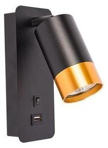 Nástěnné bodové svítidlo s USB nabíječkou 1xGU10/35W/230V černá/zlatá