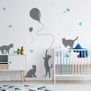 Dekorace na stěnu - Sada nálepek v podobě koček s balony