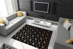 Makro Abra Moderní kusový koberec GLOSS 409C 86 Šestihran 3D černý / zlatý Rozměr: 80x150 cm
