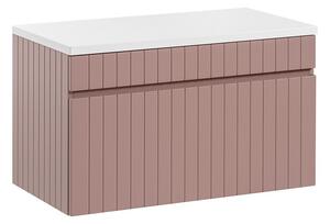 Comad Závěsná skříňka pod umyvadlo Iconic s deskou 80 cm růžová/bílá