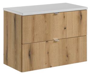 Comad Závěsná skříňka pod umyvadlo Nova Oak I s deskou 80 cm bílá/dub coast evoke