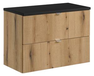 Comad Závěsná skříňka pod umyvadlo Nova Oak I s deskou 80 cm černá/dub coast evoke