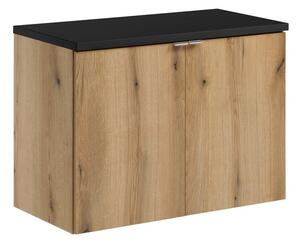 Comad Závěsná skříňka pod umyvadlo Nova Oak II s deskou 80 cm černá/dub coast evoke