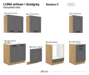 Kuchyňská linka LUNA artisan/dustgrey MDF, Sestava C, 250 cm