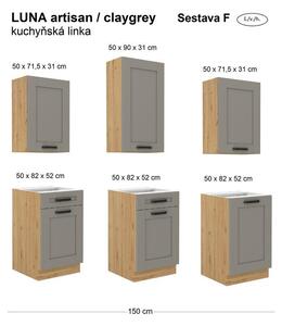 Kuchyňská linka LUNA artisan/claygrey MDF, Sestava F, 150 cm