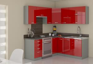 Kuchyňská linka ROSE červený lesk/šedá, Rohová sestava B, 189 x 169 cm