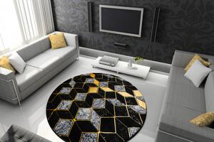 Makro Abra Moderní kulatý koberec GLOSS 400B 86 Geometrický vzor 3D černý / zlatý Rozměr: průměr 150 cm