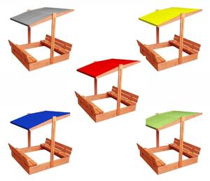 Zavíratelné pískoviště s lavičkami a stříškou červené barvy 120 x 120 cm