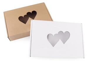 Papírová krabice s průhledem - srdce - 2 hnědá přírodní