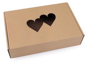 Papírová krabice s průhledem - srdce - 2 hnědá přírodní