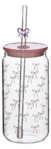 Allesken Skleněný hrnek PETER RIBBON 480 ml se slámkou čirý