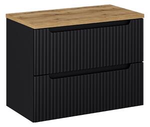 Comad Závěsná skříňka pod umyvadlo Nova Black I s deskou 80 cm černá/dub coast evoke