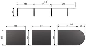 Jednací stůl LUNGO černý (vč. zásuvek) 150x 120cm WOOOD