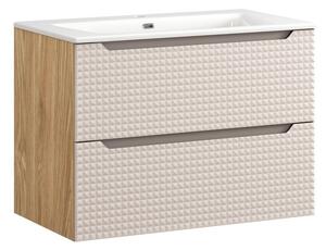 Comad Závěsná skříňka Luxor Beige se zápustným umyvadlem 80 cm béžová/dub olejovaný