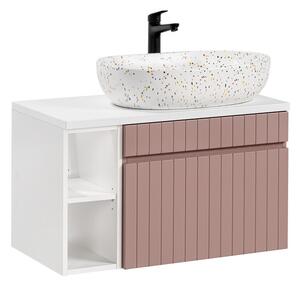 Comad Závěsná umyvadlová skříňka Iconic s deskou a umyvadlem 80 cm růžová/bílá