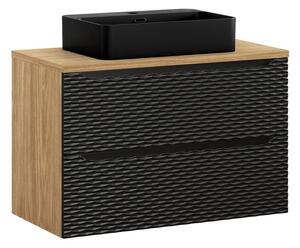 Comad Koupelnová skříňka Ocean II s deskou a umyvadlem 90 cm černá/dub olejovaný
