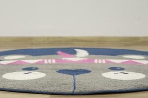 Makro Abra Kulatý dětský koberec EMILY KIDS 5857A Medvídek Modrý Růžový Rozměr: průměr 100 cm