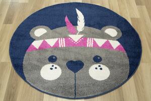 Makro Abra Kulatý dětský koberec EMILY KIDS 5857A Medvídek Modrý Růžový Rozměr: průměr 100 cm