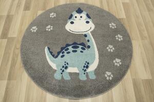 Makro Abra Kulatý dětský koberec EMILY KIDS 5860B Dinosaurus Šedý / Modrý Rozměr: průměr 100 cm