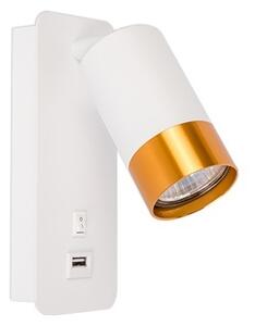 Nástěnné bodové svítidlo s USB nabíječkou 1xGU10/35W/230V bílá/zlatá