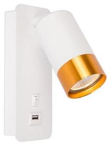 Nástěnné bodové svítidlo s USB nabíječkou 1xGU10/35W/230V bílá/zlatá
