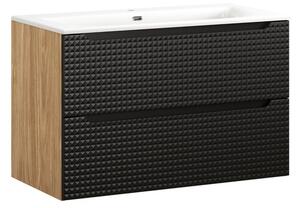 Comad Závěsná skříňka Luxor Black se zápustným umyvadlem 90 cm černá/dub olejovaný