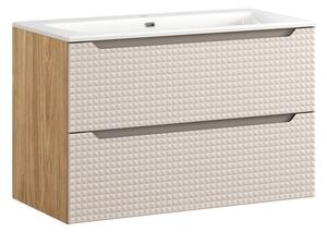 Comad Závěsná skříňka Luxor Beige se zápustným umyvadlem 90 cm béžová/dub olejovaný