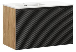 Comad Závěsná skříňka Ocean se zápustným umyvadlem 90 cm černá/dub olejovaný
