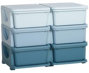 HOMCOM Dětská zásuvková skříňka (organizér) s úložnými boxy na hračky, modrá, 75 x 37 x 56,5 cm